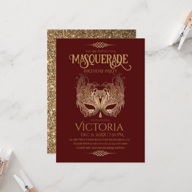 Invitación Cumpleaños del Fiesta de la Mascarada Roja y del O (Anverso/Reverso In Situ)