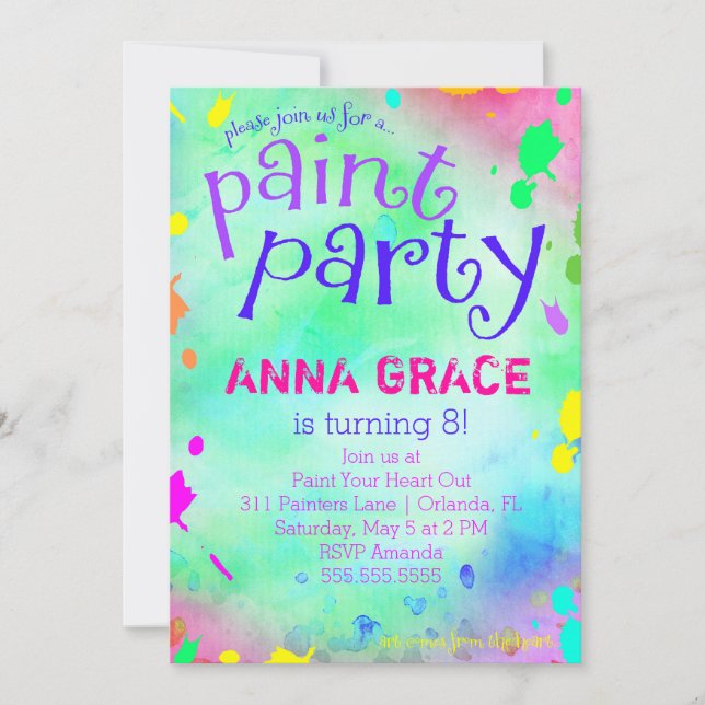 Invitación Cumpleaños del fiesta de la pintura de la (Anverso)