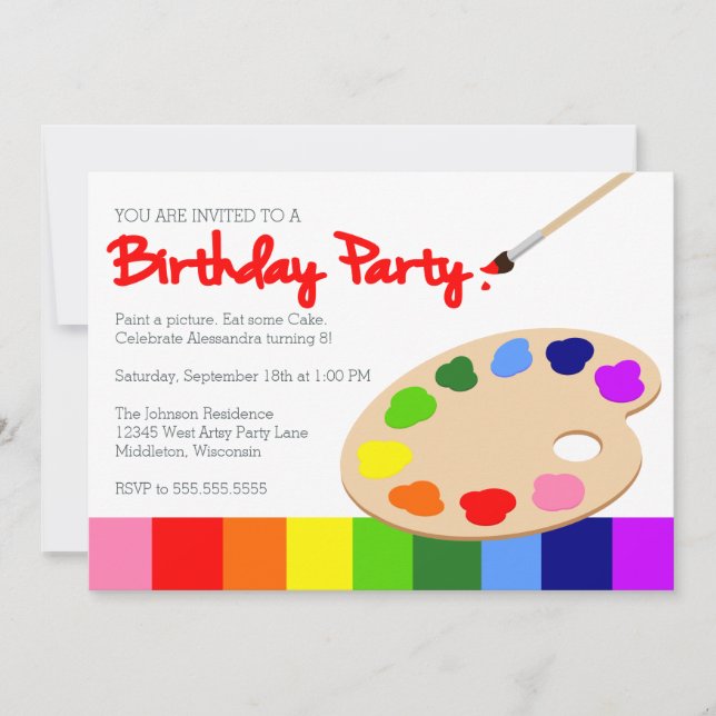 Invitación Cumpleaños del fiesta de la pintura de los niños (Anverso)