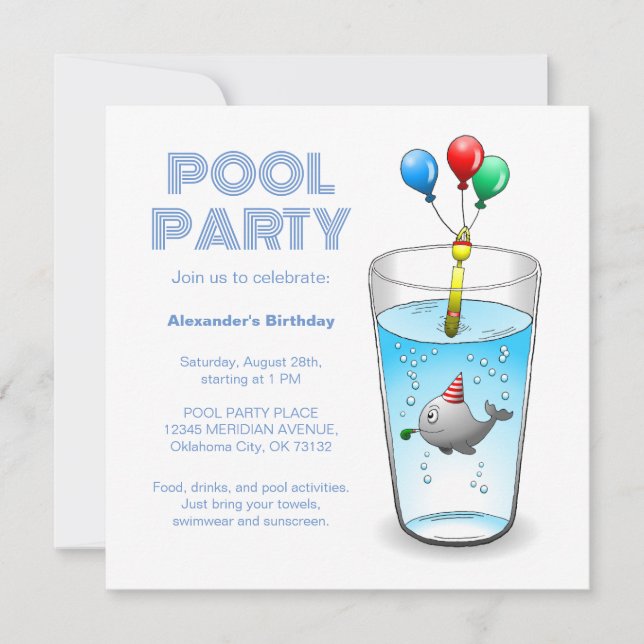Invitación Cumpleaños del Fiesta de la piscina (Anverso)