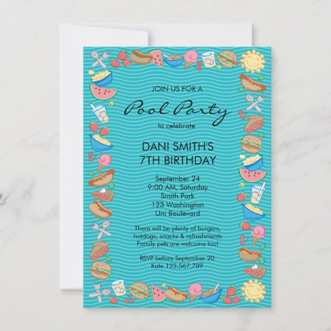 Invitación Cumpleaños del Fiesta de la piscina (Anverso)