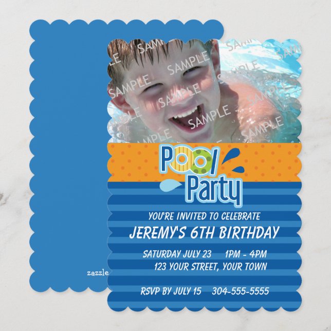 Invitación Cumpleaños del Fiesta de la piscina (Anverso / Reverso)