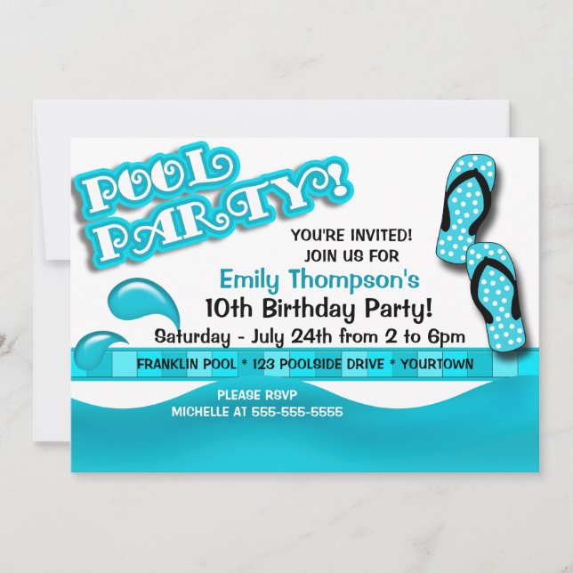 Invitación Cumpleaños del Fiesta de la piscina (Anverso)