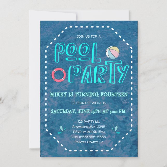 Invitación Cumpleaños del Fiesta de la piscina (Anverso)