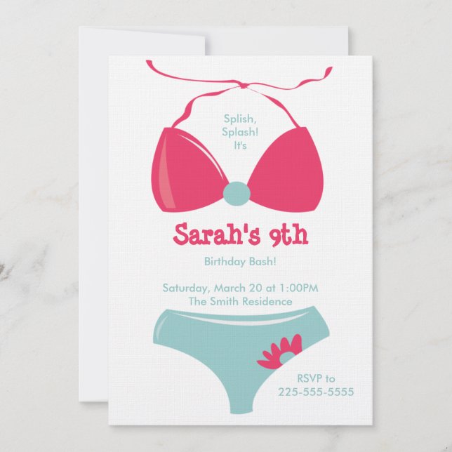 Invitación Cumpleaños del Fiesta de la piscina (Anverso)