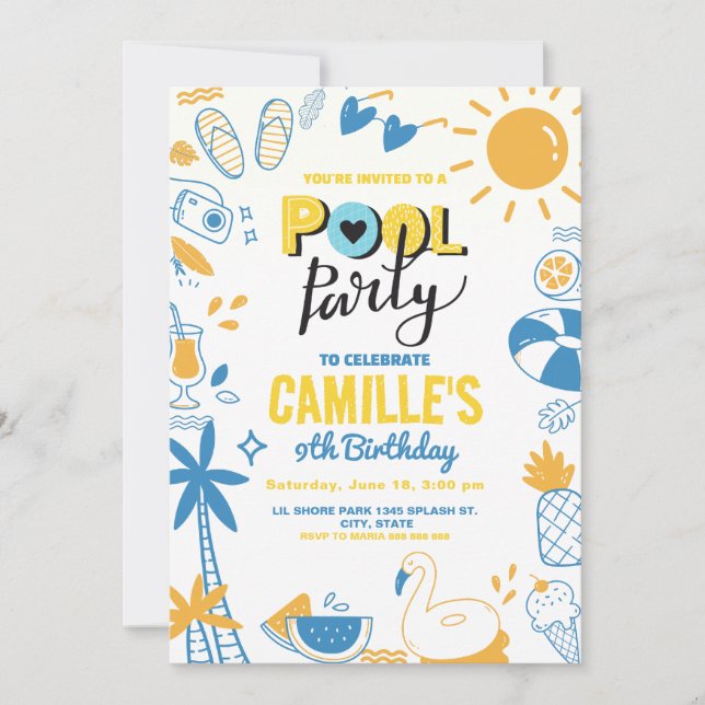 Invitación Cumpleaños del fiesta de la piscina (Anverso)