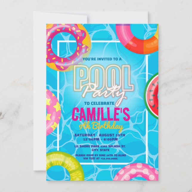 Invitación Cumpleaños del Fiesta de la piscina (Anverso)