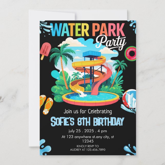 Invitación Cumpleaños del Fiesta de la piscina de Waterpark (Anverso)