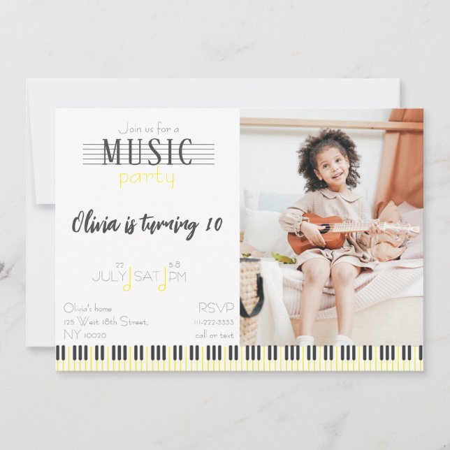 Invitación Cumpleaños del Fiesta de música de color (Anverso)