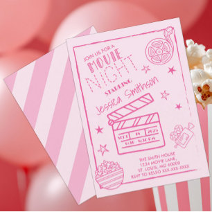 Invitación Cumpleaños del Fiesta de películas rosadas
