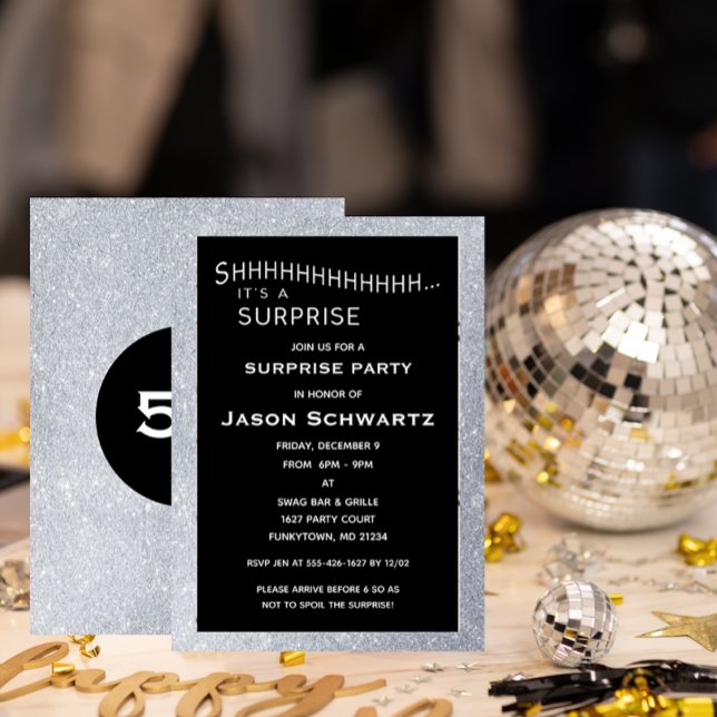 Invitación Cumpleaños del Fiesta de sorpresa de hitos negro y (Subido por el creador)