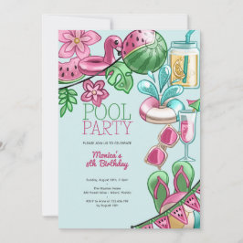 Invitación Cumpleaños del fiesta de verano de la piscina