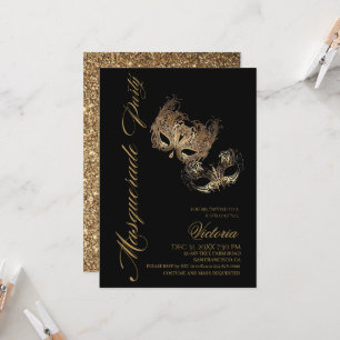 Invitación Cumpleaños del Fiesta del Oro Moderno y la Mascara