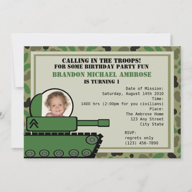Invitación Cumpleaños del Fiesta del tanque/ Foto (Anverso)