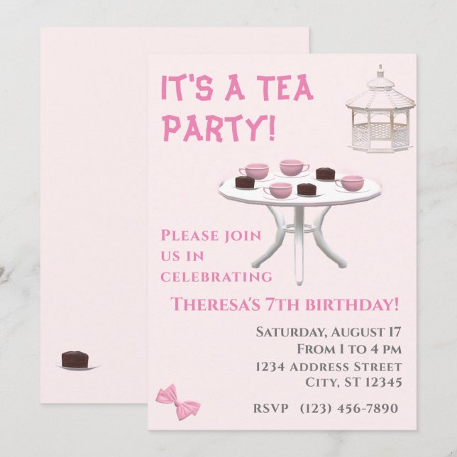 Invitación Cumpleaños del Fiesta del té (Anverso / Reverso)