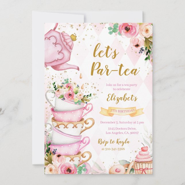 Invitación Cumpleaños del Fiesta del té (Anverso)