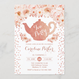 Invitación Cumpleaños del Fiesta del té - Floral rosa blanca 