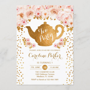 Invitación Cumpleaños del Fiesta del té - Floral rosa blanca 