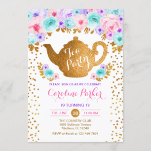 Invitación Cumpleaños del Fiesta del té - Púrpura Verde azula