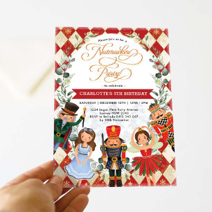Invitación Cumpleaños del Fiesta Festivo Red Gold Nutcracker
