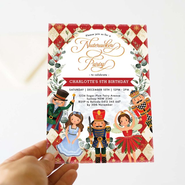 Invitación Cumpleaños del Fiesta Festivo Red Gold Nutcracker (Subido por el creador)
