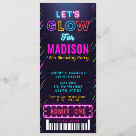 Invitación Cumpleaños del Fiesta Glow Ticket Pass
