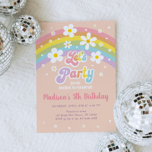 Invitación Cumpleaños del Fiesta Groovy Daisy Rainbow