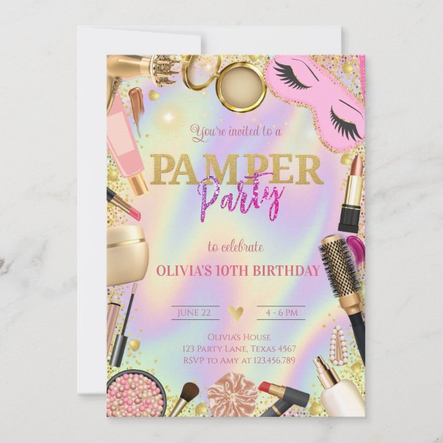 Invitación Cumpleaños del Fiesta Pamper (Anverso)