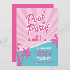 Invitación Cumpleaños del Fiesta Pink Malibu Pool