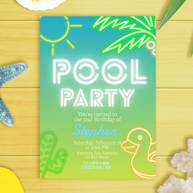 Invitación Cumpleaños del Fiesta Pool (Pool Party Boy Birthday Invitation)