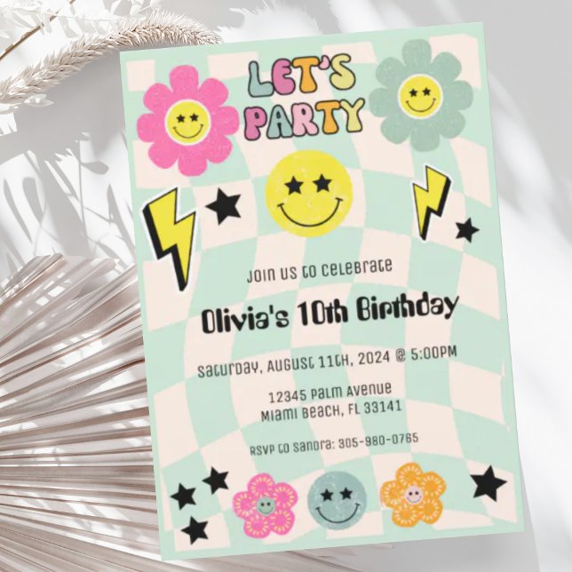 Invitación Cumpleaños del Fiesta Preppy Sage Green Happy Face (Subido por el creador)