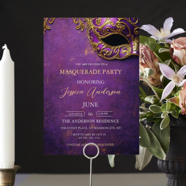 Invitación Cumpleaños del Fiesta Purple Masquerade (Subido por el creador)