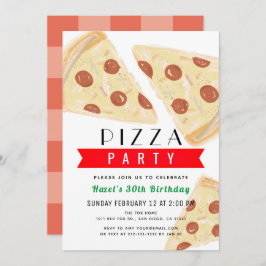 Invitación Cumpleaños del Fiesta Red Gingham Adults Pizza