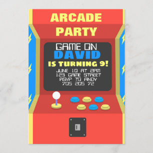 Invitación Cumpleaños del Fiesta Retro Gaming de Boy Arcade