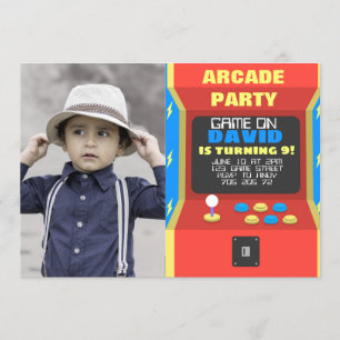 Invitación Cumpleaños del Fiesta Retro Gaming de Boy Arcade c