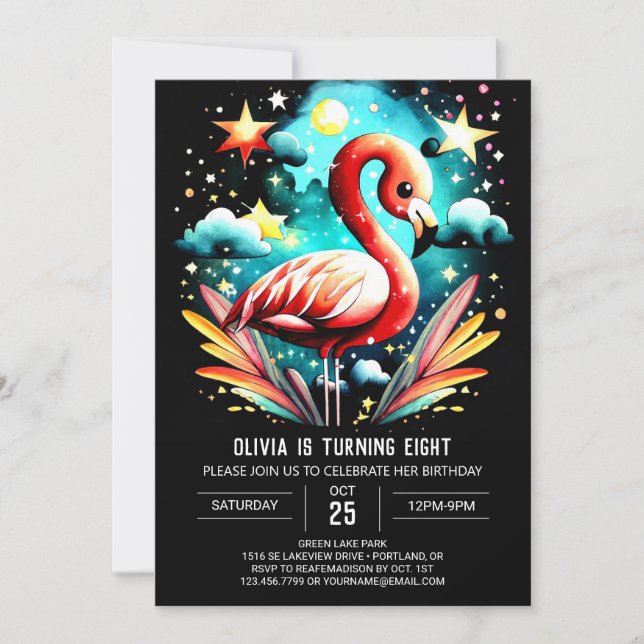 Invitación Cumpleaños del Flamingo Boho Digital (Anverso)