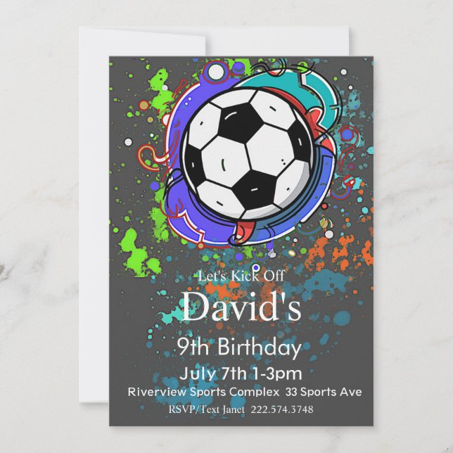 Invitación Cumpleaños del Fútbol Grunge, Fútbol, Futbol (Anverso)