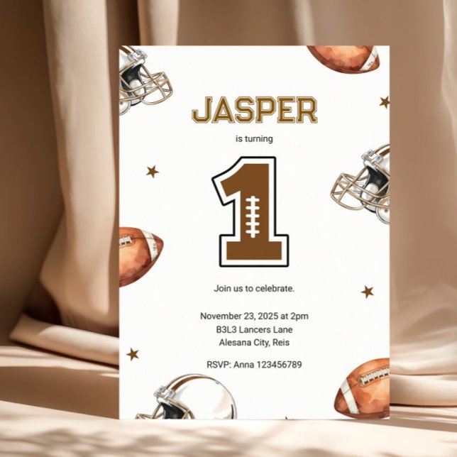 Invitación Cumpleaños del Fútbol Moderno 1º (First Year Down Football | 1st Birthday Party Invitation)
