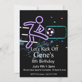 Invitación Cumpleaños del fútbol neón, cumpleaños del fútbol,