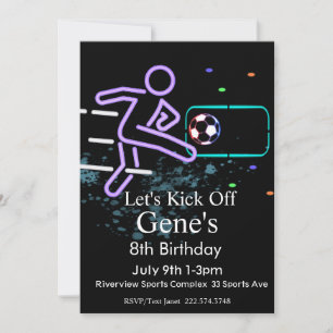 Invitación Cumpleaños del fútbol neón, cumpleaños del fútbol,