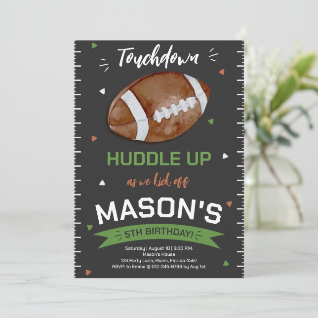 Invitación Cumpleaños del Fútbol Touchdown (Anverso de pie)