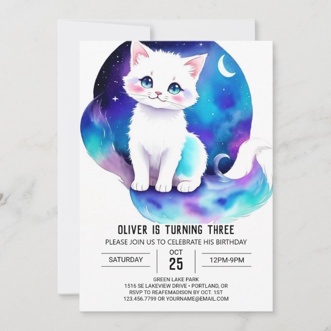 Invitación Cumpleaños del Gatito Infantil (Anverso)