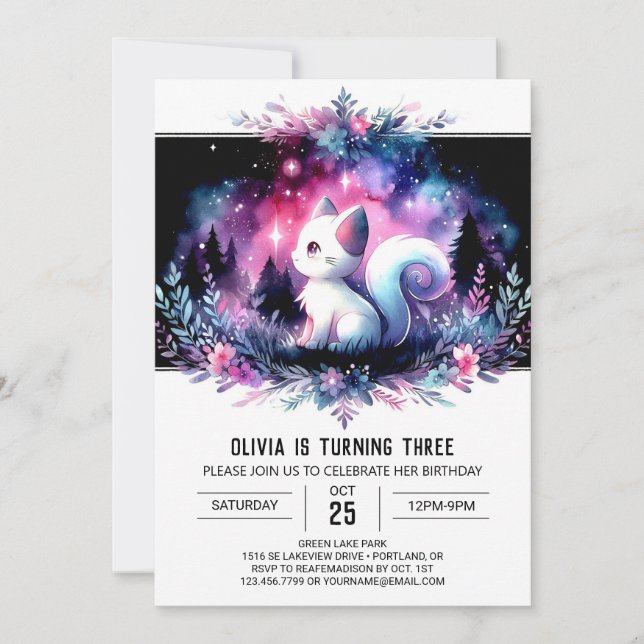 Invitación Cumpleaños del Gato de Niños Excéntricos (Anverso)