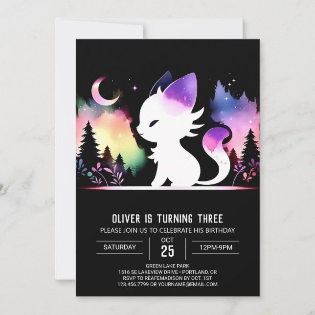 Invitación Cumpleaños del gato de Watercolor Boho (Anverso)