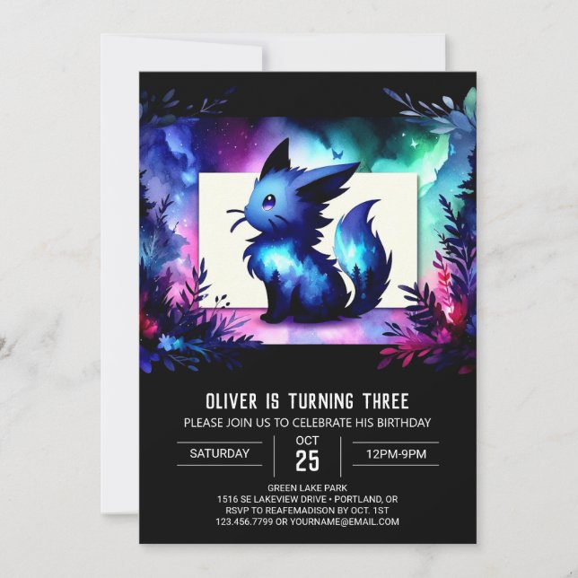 Invitación Cumpleaños del gato digital del personalizado (Anverso)