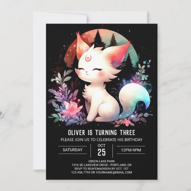 Invitación Cumpleaños del gato digital felino (Anverso)