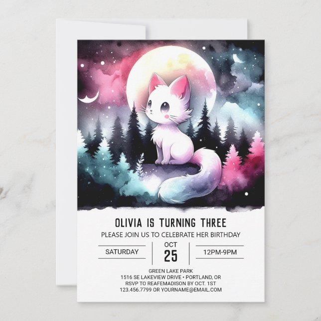Invitación Cumpleaños del gato digital Pastel (Anverso)