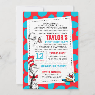 Invitación Cumpleaños del Gato en el Sombrero de Dr. Seuss Ag