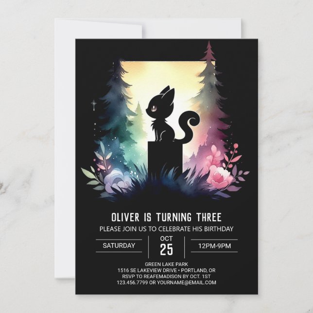 Invitación Cumpleaños del Gato Feliz para los Niños (Anverso)