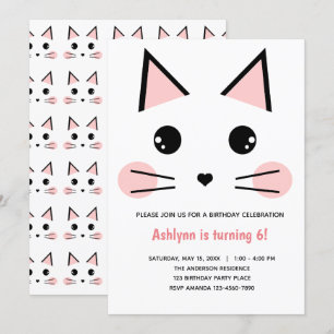 Invitación Cumpleaños del gato gatito rosado